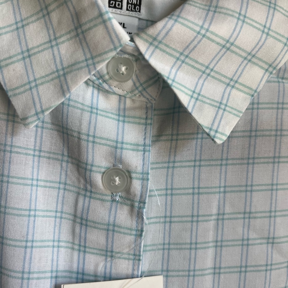 NWT Uniqlo Women Rayon Check Long Sleeve Blouse size XL Blue Bust 40-41 inch